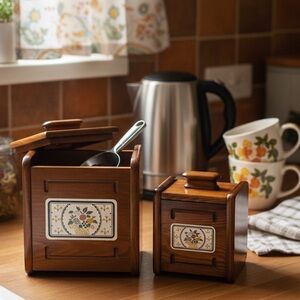 Vintage 1970s Jay Imports Co Nesting Wood Canister Set - 4 Piece